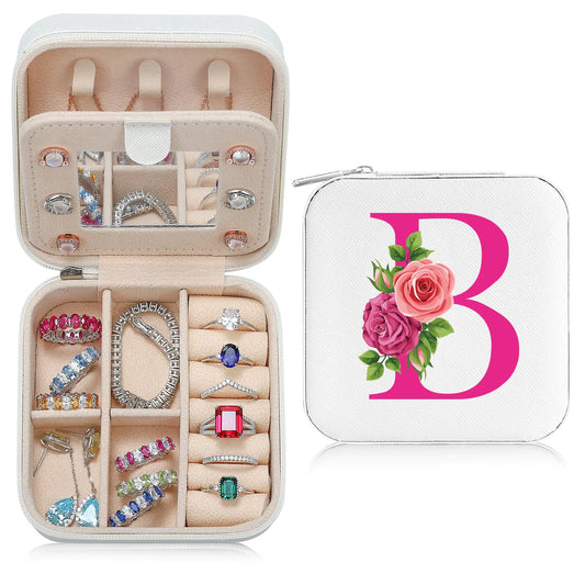 Parima Graduation Jewelry Boxes for Travel - Pink Travel Jewelry Boxes for Women Travel Jewelry Organizer for Jewelry Necklace Earrings Bracelets Travel Gifts for Women Friends - Letter B White
